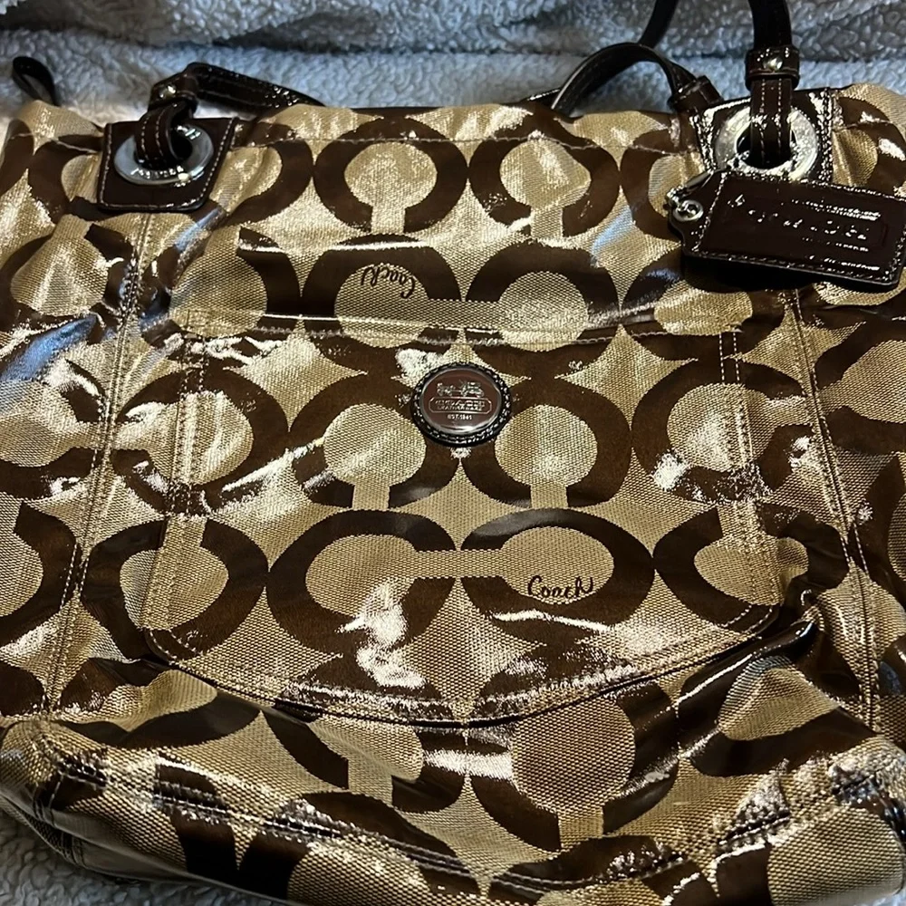 Coach Brown and Gold Shiny Women's Bag